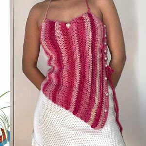 Handmade Crochet Halter Top with Pearl Details